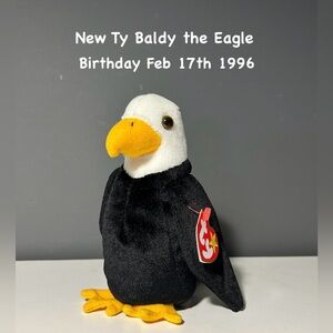 New 1996 Ty Baldy the Eagle Plush - Black and Yellow